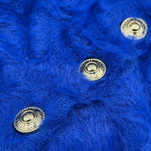 🆕 VERSACE JEANS COUTURE 🧿 NWOT Royal Blue Faux Fur Knit Dress, Buttons - Sz S - Picture 13 of 16